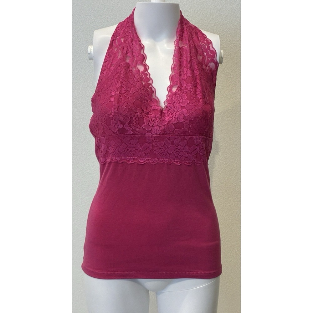 Vintage Y2K Wet Seal Womens Lace Halter Top Size S Pink Fairy Feminine Coquette
